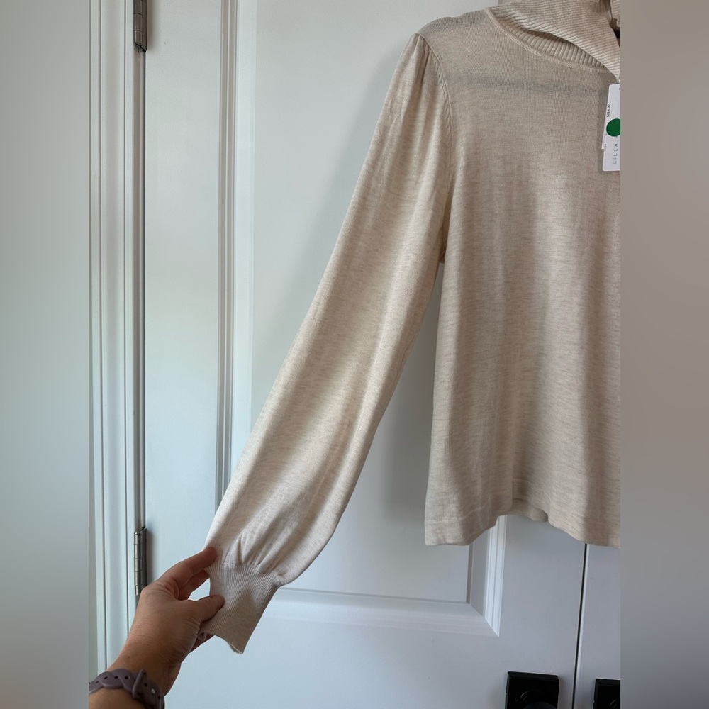 Lilla P Women’s Puff Sleeve Turtleneck Oatmeal NWT (Size M) - Picture 3 of 10